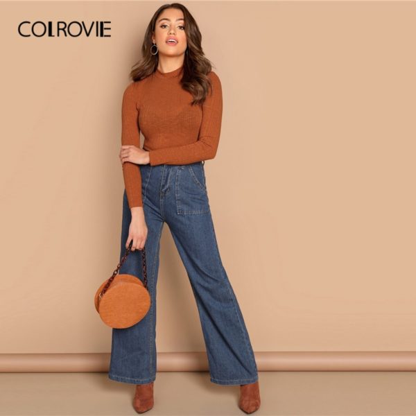 COLROVIE-Orange-Stand-Collar-Slim-Fit-Workwear-Ribbed-Top-Women-Basic-Shirt-2019-Spring-Long-Sleeve-3.jpg