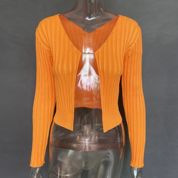 BOOFEENAA-Sexy-Solid-Knitted-Cardigan-Sweater-Women-Y2k-Gold-Metal-Single-Button-Deep-V-Neck-Long-5.jpg