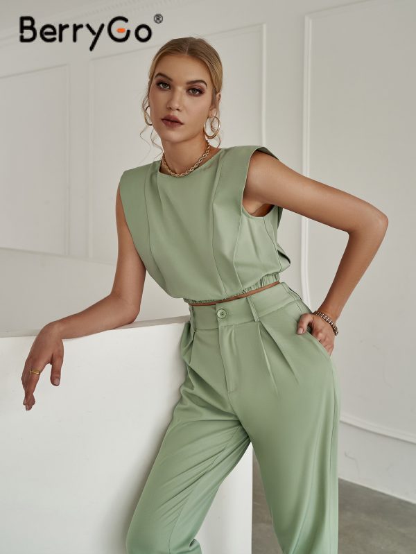 BerryGo-Elegant-fly-sleeve-O-neck-green-work-2-piece-sets-women-Fashion-high-waist-pocket-1.jpg