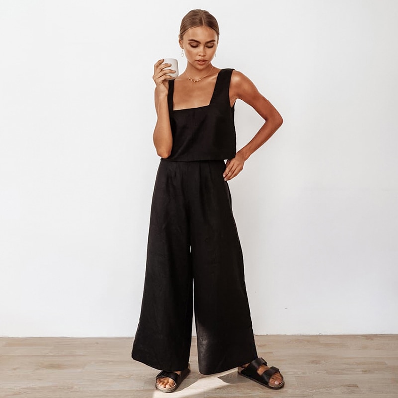 100-Cotton-Two-Piece-Sets-Womens-Outifits-Summer-Tracksuit-Pants-Set-Sleeveless-Tops-And-Long-Trousers-1
