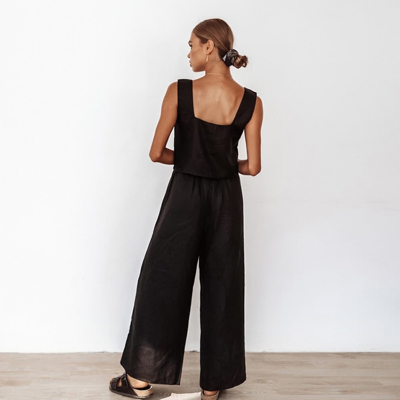 100-Cotton-Two-Piece-Sets-Womens-Outifits-Summer-Tracksuit-Pants-Set-Sleeveless-Tops-And-Long-Trousers-2