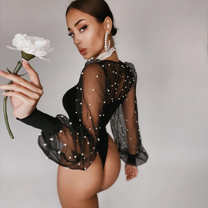 2021-Sexy-Pearl-Mesh-Puff-Sleeve-Bodysuit-Women-Tops-See-Through-Skinny-Bodycon-Body-Suit-Rompers-3