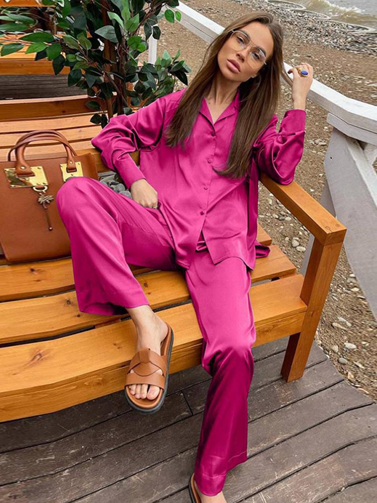 2022-Autumn-Elegant-Satin-Women-s-Tracksuit-Long-Sleeve-Shirt-And-Straight-Pants-Matching-Outfits-Fashion-5