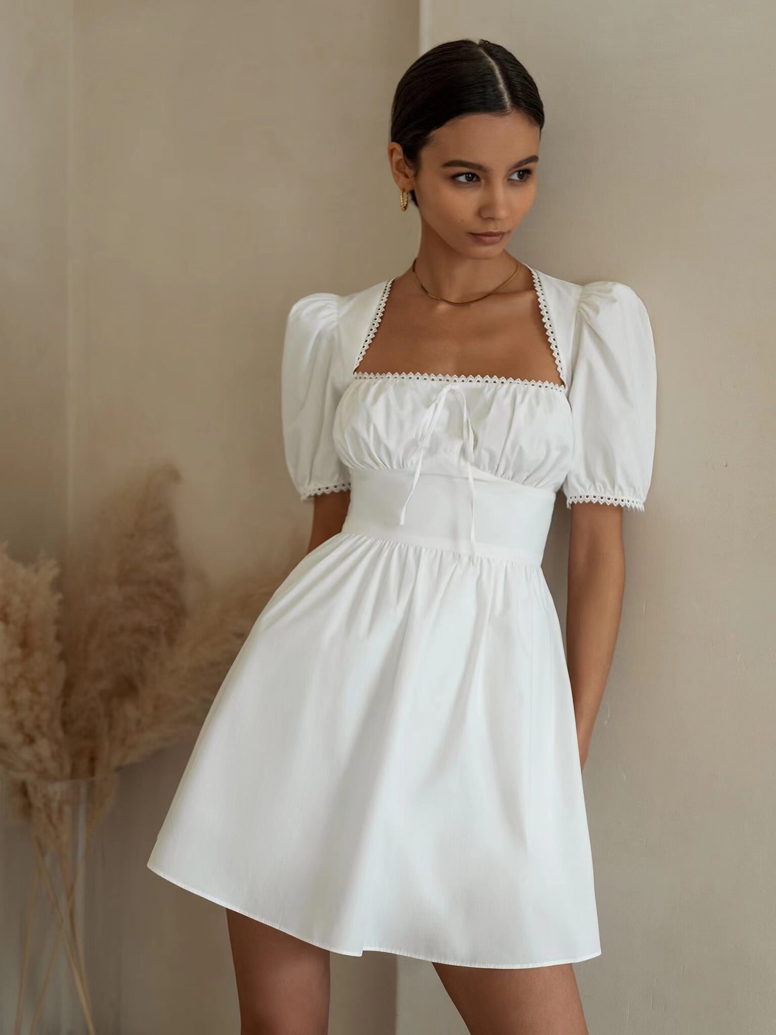 2022-New-Women-Sexy-Cutout-Mini-Dress-Summer-Fashion-Lady-Slash-Neck-White-Sundress-Puff-Sleeve-2