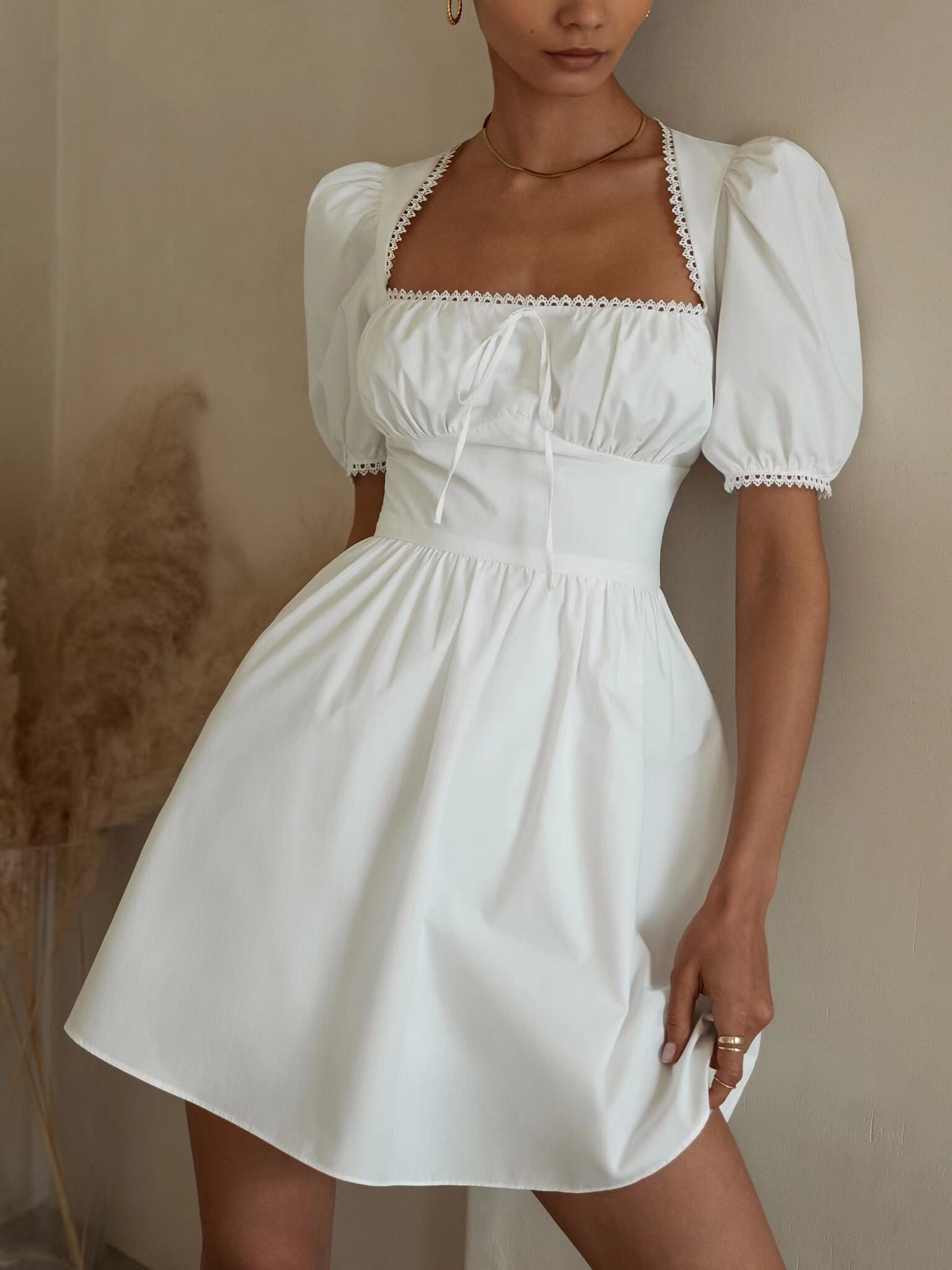 2022-New-Women-Sexy-Cutout-Mini-Dress-Summer-Fashion-Lady-Slash-Neck-White-Sundress-Puff-Sleeve-3