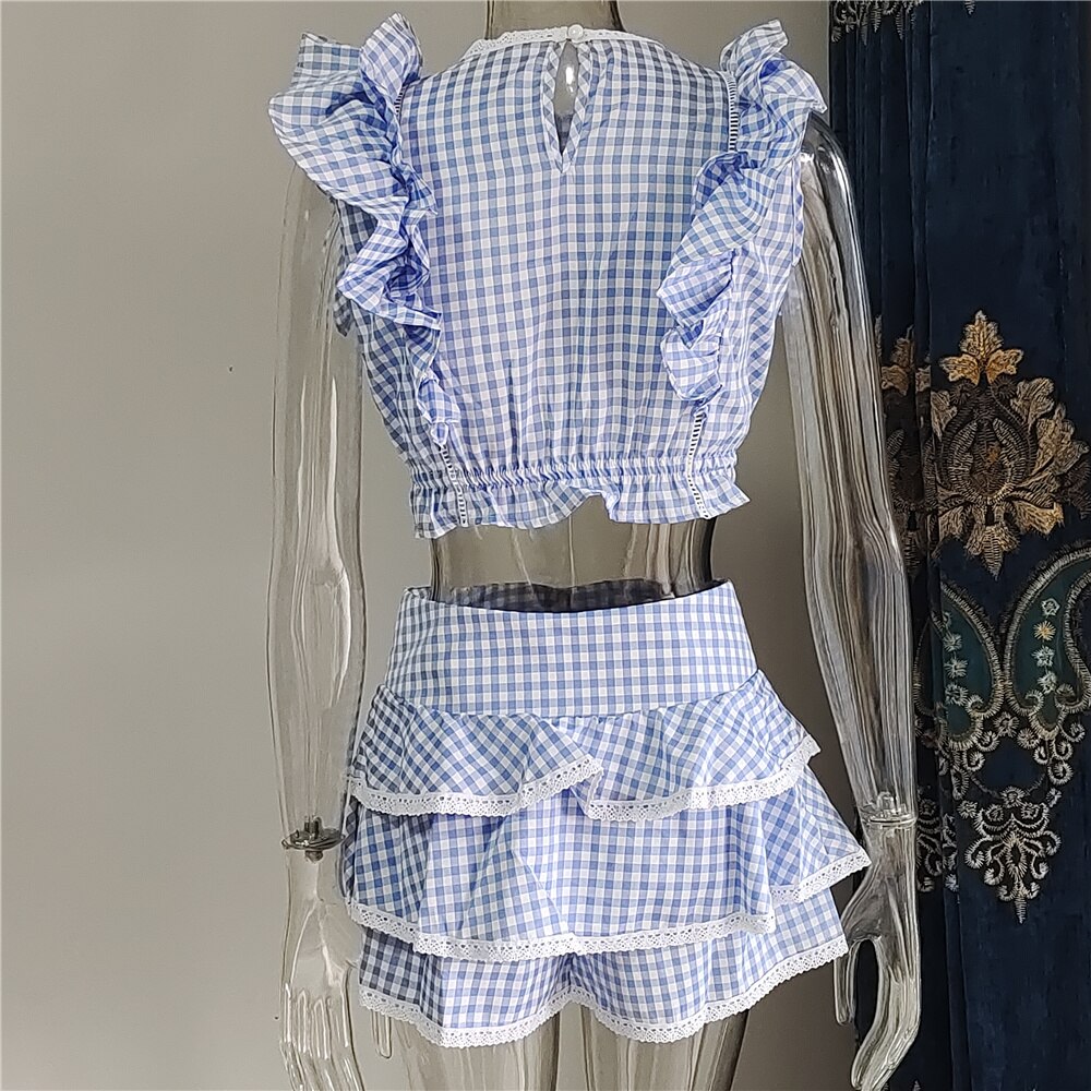 2022-Spring-Cotton-Plaid-Ruffled-Top-and-Short-Sunday-Sets-Holiday-Vocation-Sets-2
