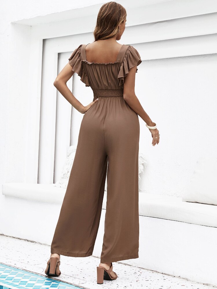 2022-Summer-New-Fashion-High-Waist-Solid-Brown-Short-Sleeved-One-piece-Pants-Holiday-Style-Wear-5