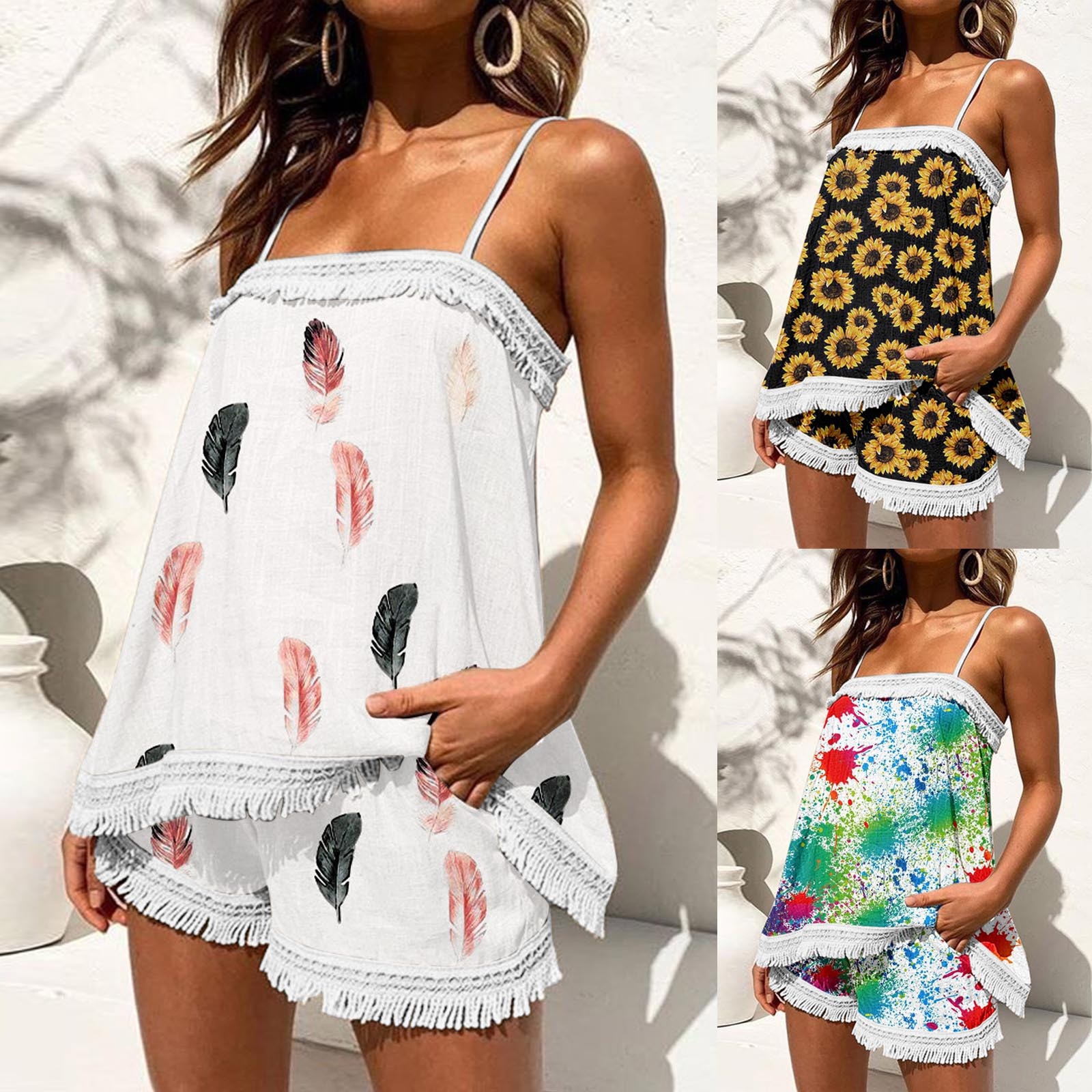 2022-Summer-Women-Clothes-Sets-Sexy-Camis-Tanks-Tops-Shorts-Beach-Sets-Floral-Print-Boho-Sling-3