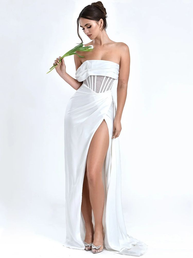 Ailigou-2022-New-Summer-Women-s-Sexy-Off-Shoulder-Ruched-Long-Satin-Long-Dress-Pleated-Slit-3
