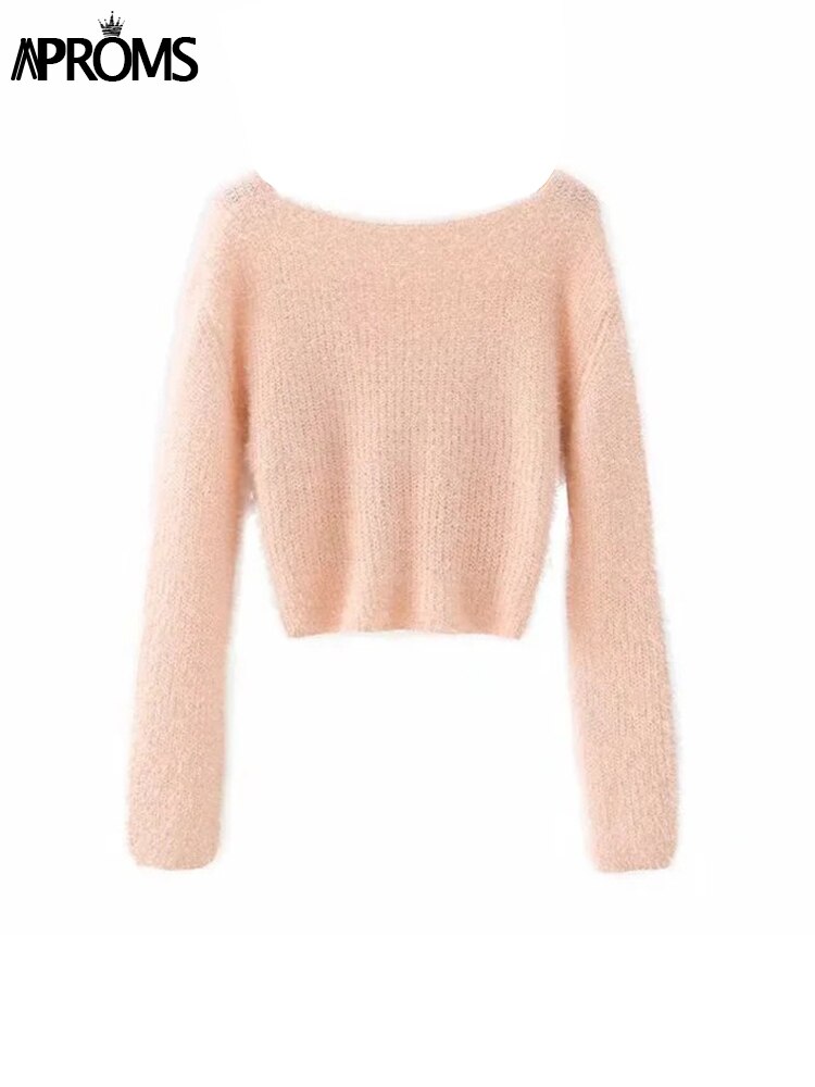 Aproms-Pink-Fluffy-Knitted-Sweater-Women-Autumn-Winter-V-neck-Wrap-Front-Basic-Cropped-Pullovers-Fashion-5