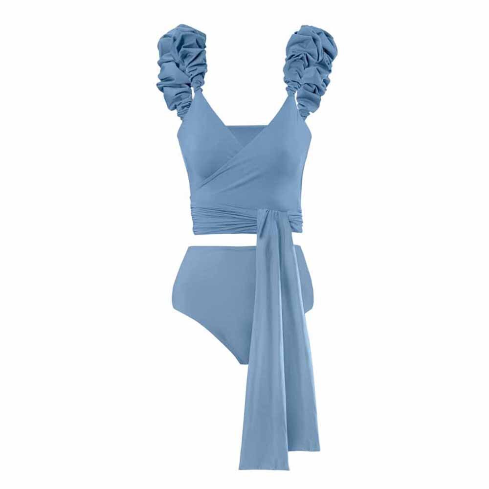 Blue-Solid-Color-Waist-Tie-Women-s-Bandage-Swimsuit-Two-Pieces-Plus-Size-Tankini-Lace-Stripe-1