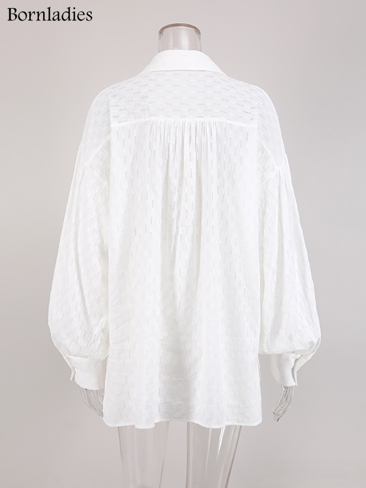 Bornladies-Summer-White-Elegant-Jacquard-Fabric-Soft-Vacation-Suits-Women-Long-Sleeves-Shirts-And-Hot-Pants-4