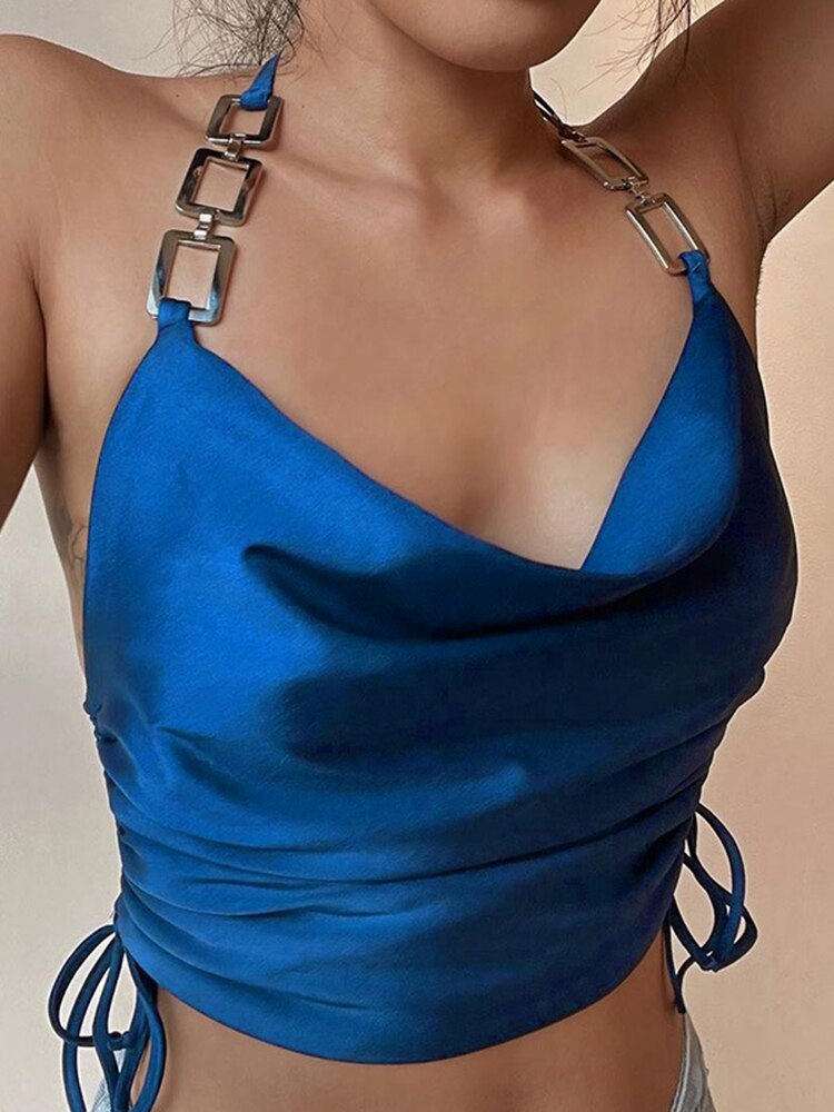 Cryptographic-Chic-Fashion-Satin-Chain-Halter-Crop-Top-for-Women-Summer-Sleeveless-Backless-Drawstring-Ruched-Feminino-2