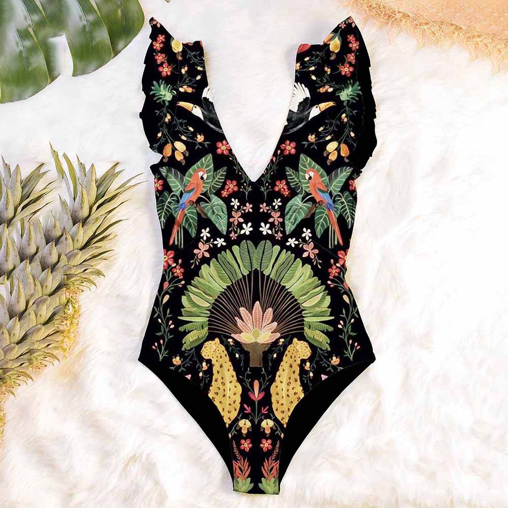 Deep-V-Neck-Ruffle-Print-One-Piece-Swimsuit-High-Waist-Tight-Floral-Female-Bikini-Woman-Belly-3