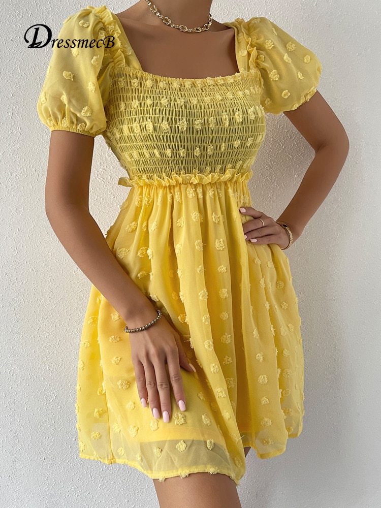 Dressmecb-Spaghetti-Strap-Ruffle-Summer-Dresses-For-Women-Ruched-Dot-Chiffon-Mini-Dress-2022-Solid-Female-3