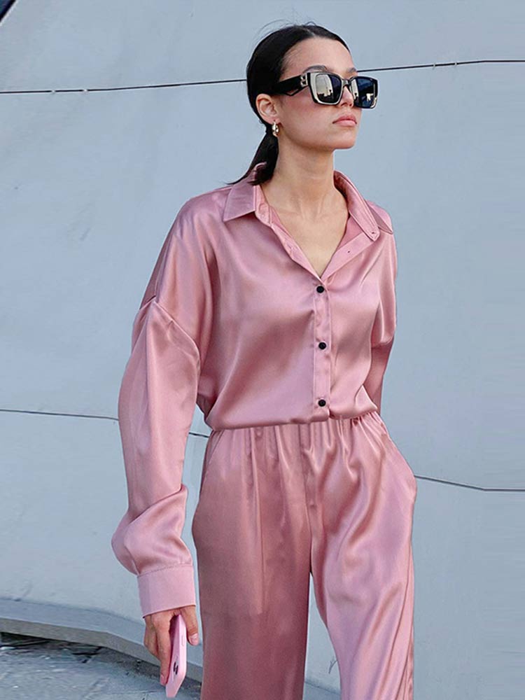 Elegant-Satin-Women-s-Outfits-Casual-Loose-Long-Sleeve-Shirt-And-Straight-Pants-Suits-2022-Solid-2