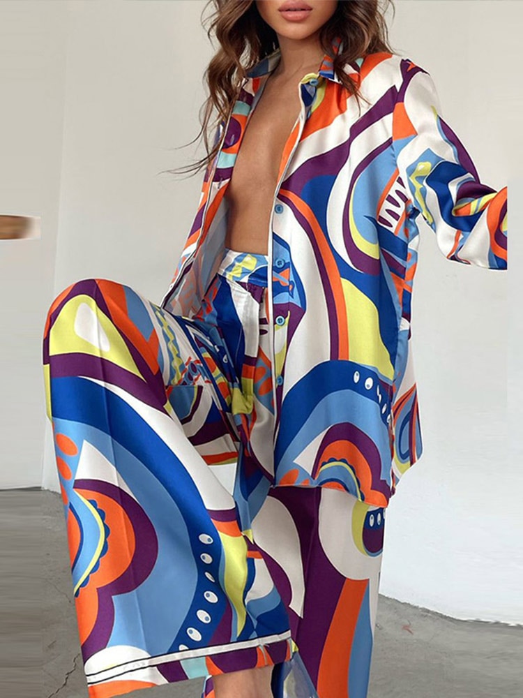 Fashion-Satin-Print-Women-s-2-Piece-Sets-Loose-Long-Sleeve-Shirts-And-Straight-Pants-Suits-2