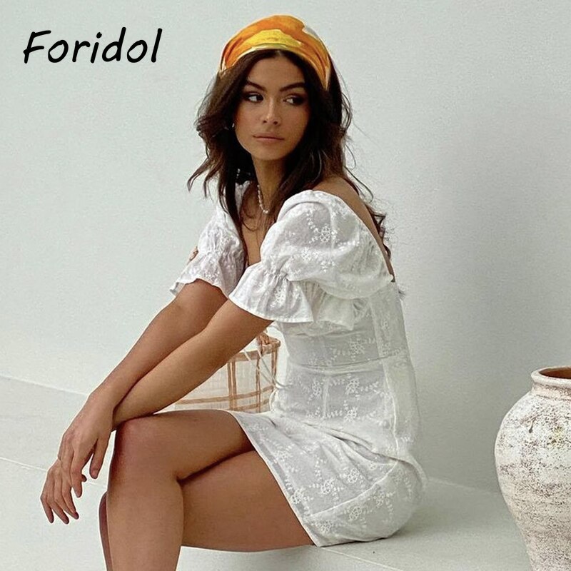 Foridol-White-Lace-Summer-Dress-for-Women-Flower-Embriodery-Cotton-Mini-Dress-Puff-Sleeve-Lace-Up-1