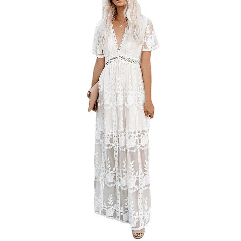 Happie-Queens-Summer-2021-Women-Lace-Embroidery-Long-Sleeve-V-neck-White-Chiffon-Beach-Dress-Lady-4