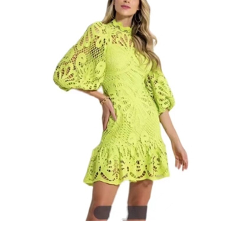 High-Quality-Design-Runway-Self-Portrait-Dress-Woman-Lantern-Sleeve-Hollow-Out-Water-Soluble-Lace-Fishtail-1