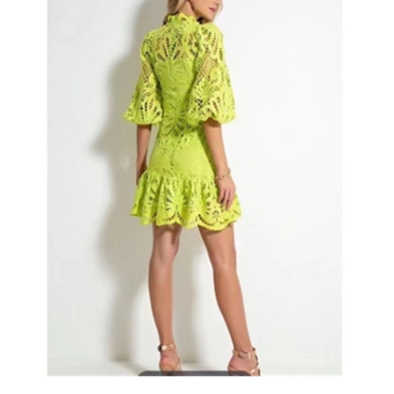 High-Quality-Design-Runway-Self-Portrait-Dress-Woman-Lantern-Sleeve-Hollow-Out-Water-Soluble-Lace-Fishtail-2