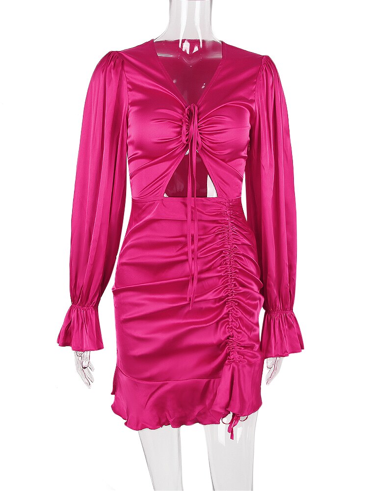 JillPeri-Long-Sleeve-Strappy-Flare-Satin-Dress-Women-Sexy-Pink-Ruched-Fall-Birthday-Celebrity-Ladies-Outfits-4
