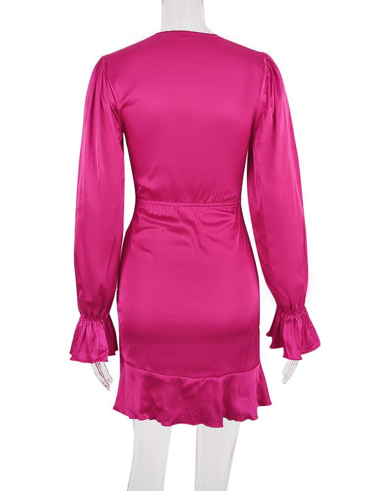 JillPeri-Long-Sleeve-Strappy-Flare-Satin-Dress-Women-Sexy-Pink-Ruched-Fall-Birthday-Celebrity-Ladies-Outfits-5