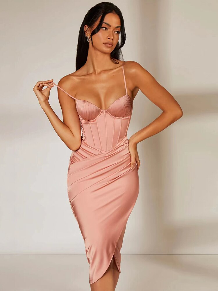 JillPeri-Padded-Double-Layered-Satin-Bustier-Draped-Party-Dress-Solid-Pink-Elegant-Bodycon-Outfits-Ladies-Midi-1