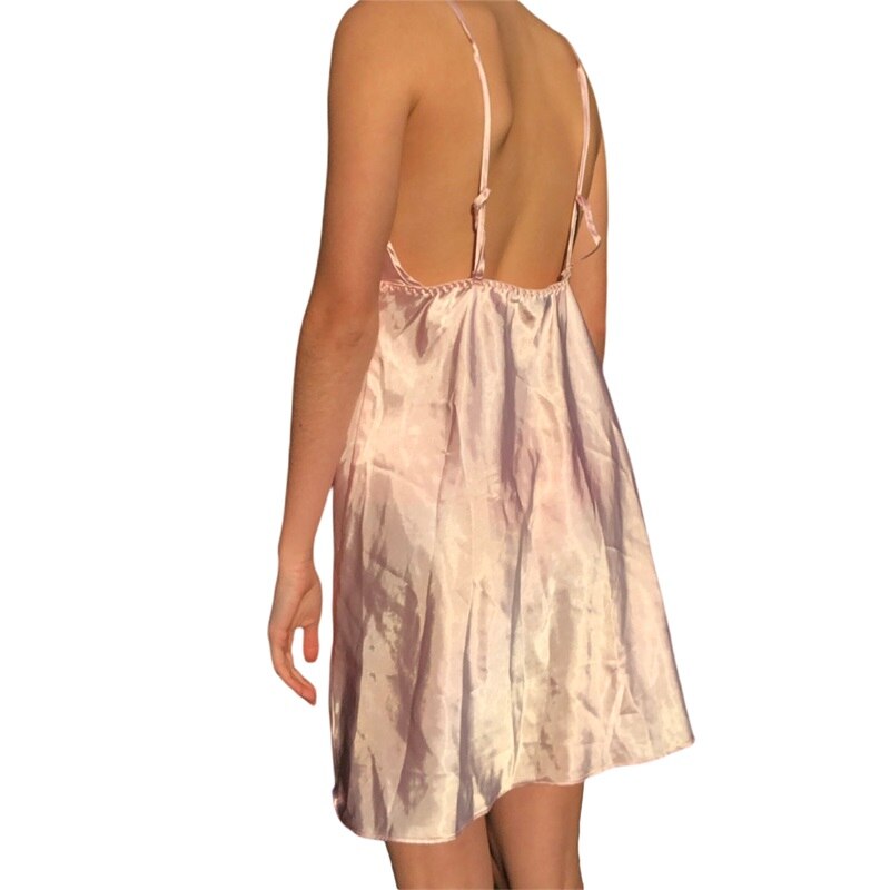 Ladies-Glamorous-Sexy-Sling-Pink-Summer-Nightdress-Adult-Contrast-Color-Floral-Lace-V-Neck-Spaghetti-Strap-5