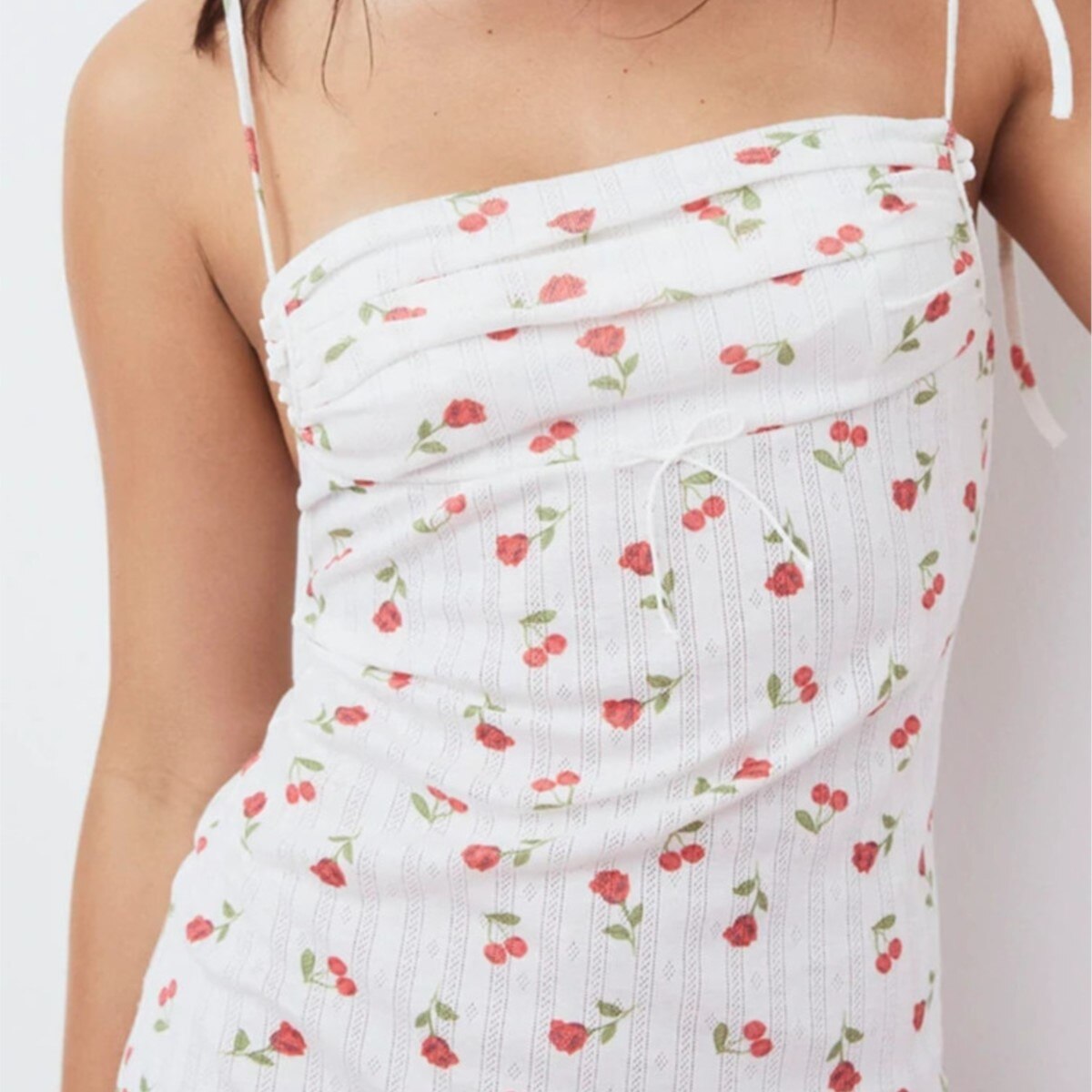 Mini-Dresses-Ruched-Chest-Slash-Collar-White-Fruit-Print-Sling-Dress-Holiday-Robe-Summer-2