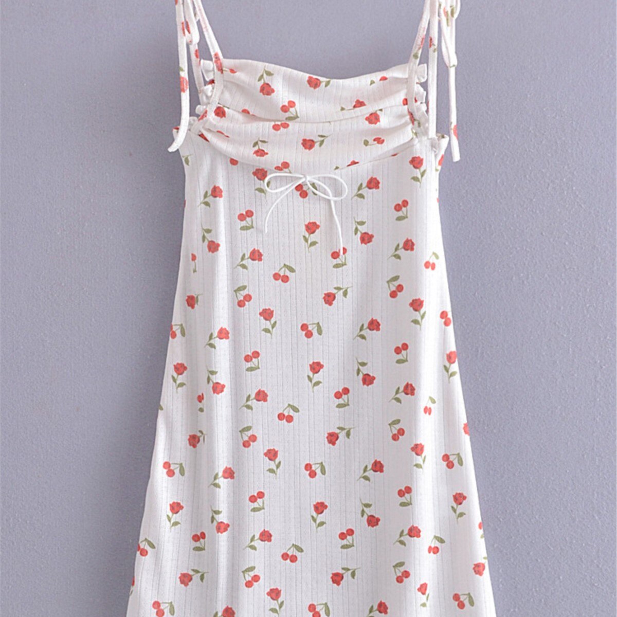 Mini-Dresses-Ruched-Chest-Slash-Collar-White-Fruit-Print-Sling-Dress-Holiday-Robe-Summer-3