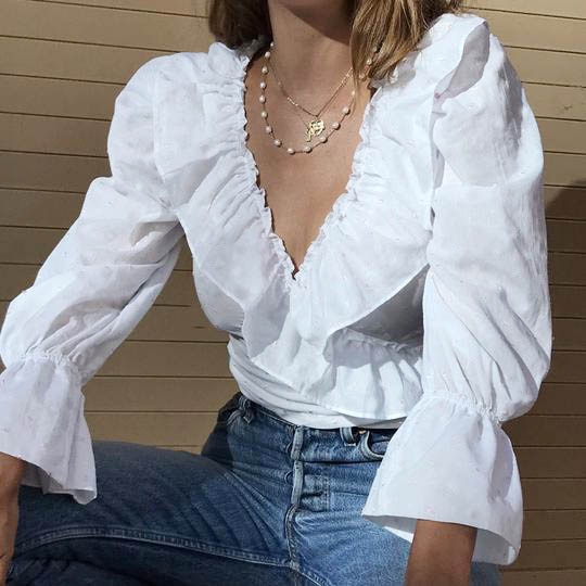New-Women-Sexy-Ruffled-V-Neck-Crop-Top-Long-Puff-Sleeve-Blouse-Shirts-Fashion-Ladies-Solid-1