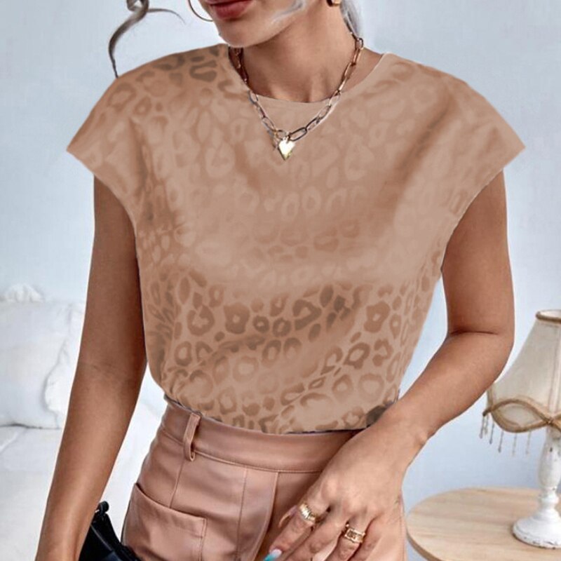Office-Lady-Elegant-Fashion-Leopard-Printing-T-shirts-Spring-Summer-2022-New-Short-Sleeve-Round-Neck-3