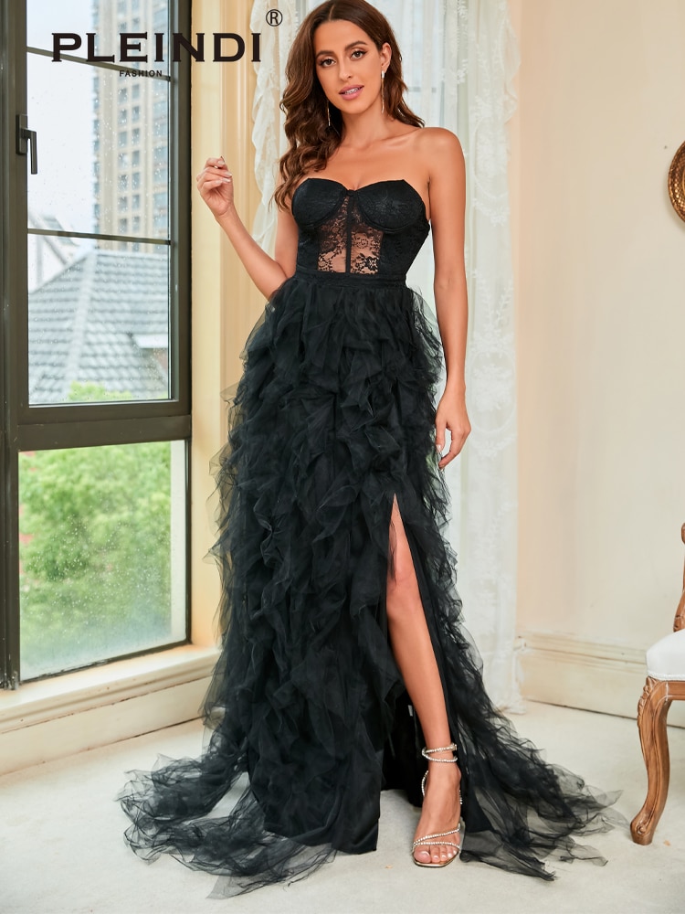 PLEINDI-Elegant-Evening-Dresses-Strapless-Sleeveless-A-shaped-Floor-Length-Lace-2022-New-of-Ruched-Exquisite-4