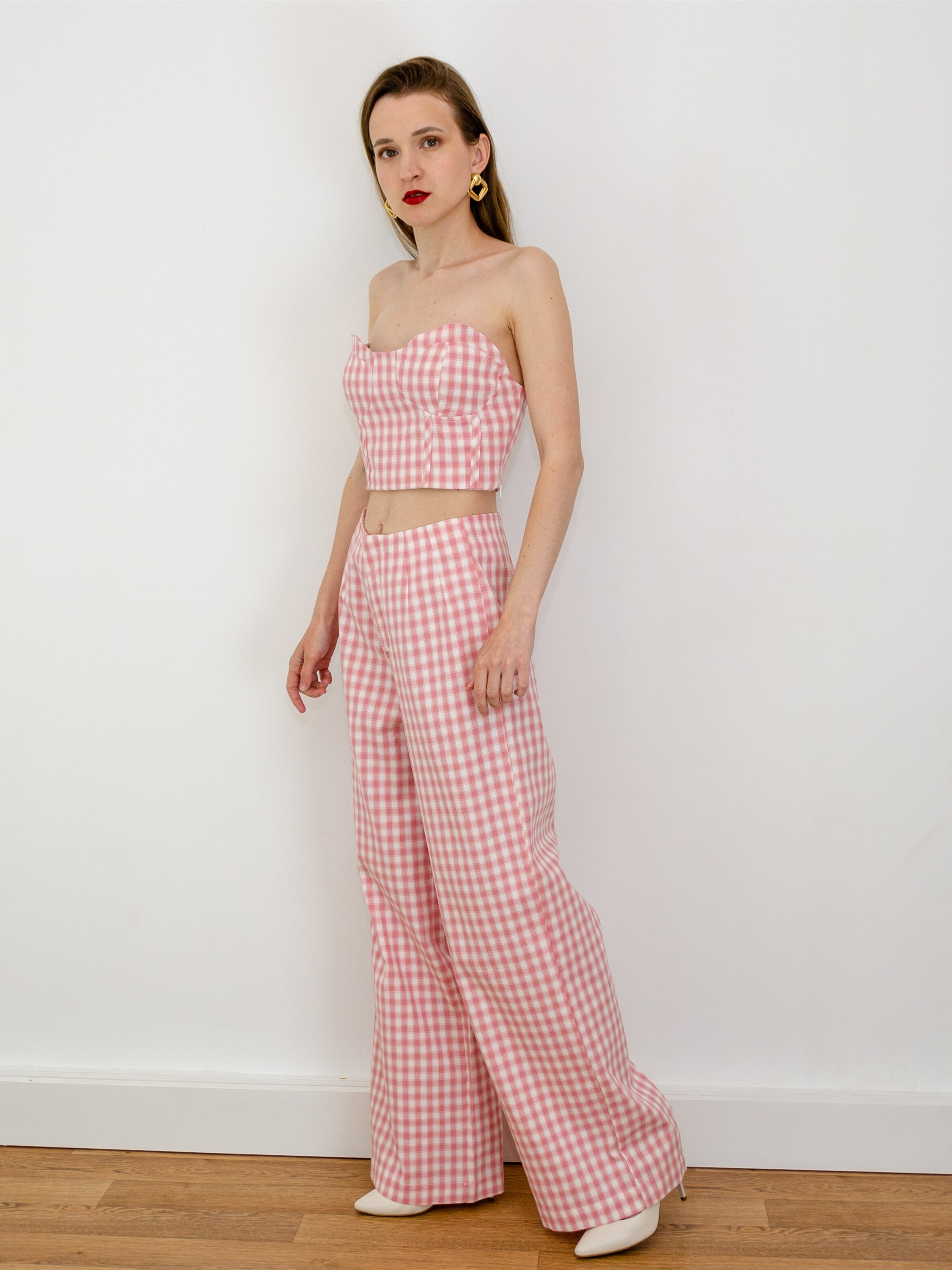 PTYSIC-Women-Fashion-Plaid-Bright-Line-Decoration-Cropped-Corset-Straight-Pants-2022-Summer-Streetwear-Two-Piece-2