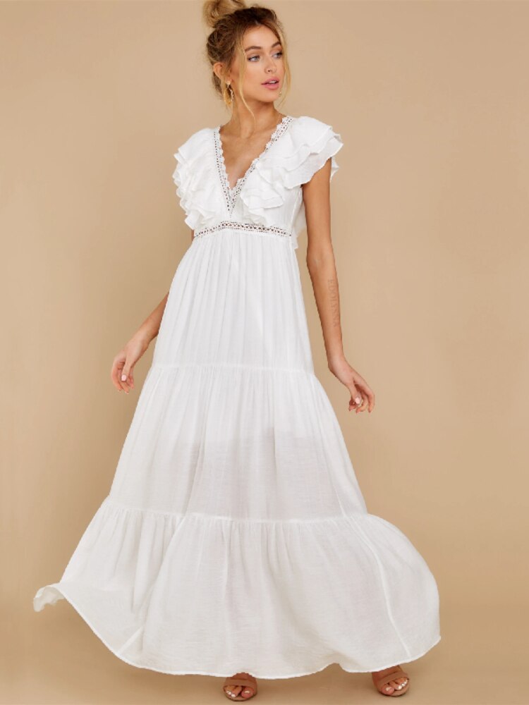 Sexy-Deep-V-neck-Ruffled-Butterfly-Sleeve-Maxi-Dress-Long-White-Lace-Tunic-Women-Clothes-Summer-1