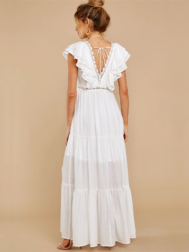 Sexy-Deep-V-neck-Ruffled-Butterfly-Sleeve-Maxi-Dress-Long-White-Lace-Tunic-Women-Clothes-Summer-3