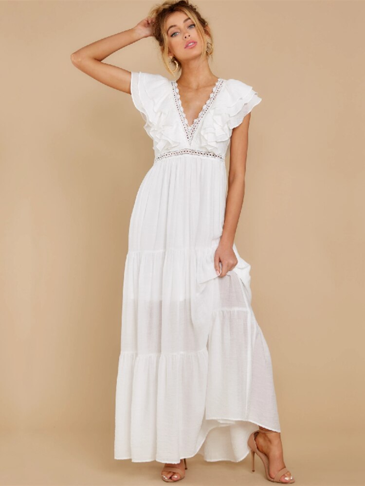 Sexy-Deep-V-neck-Ruffled-Butterfly-Sleeve-Maxi-Dress-Long-White-Lace-Tunic-Women-Clothes-Summer-5