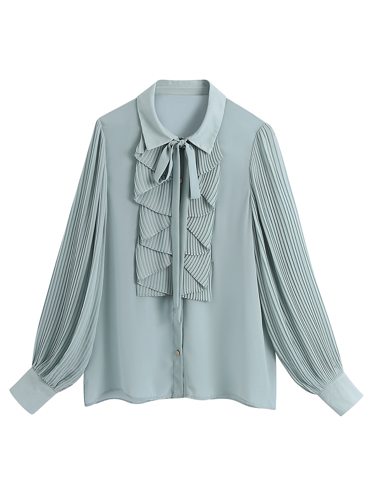 Snican-pleated-sleeve-cascading-ruffle-bow-tie-office-ladies-blouse-chic-fashion-female-tops-women-camisas-5