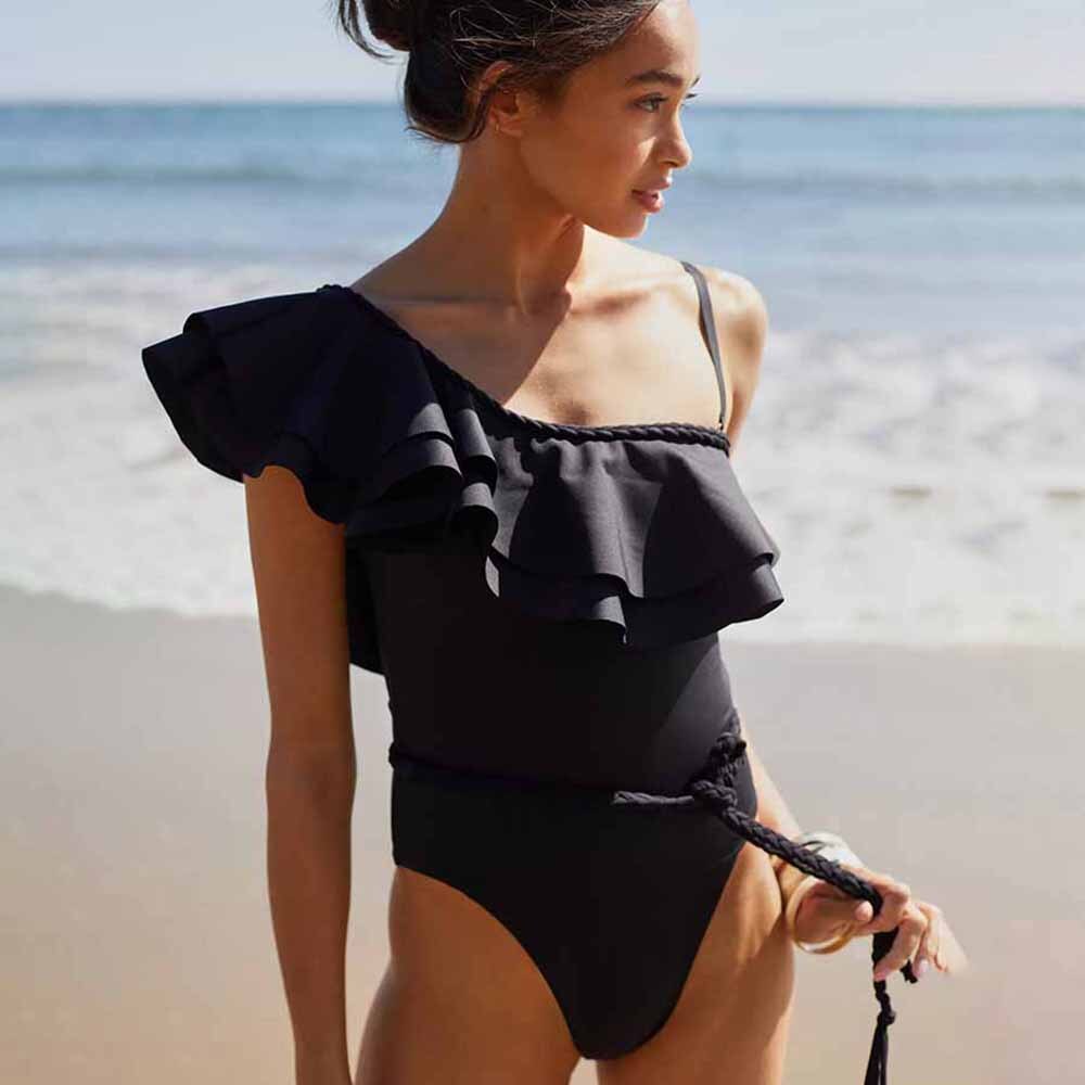 Solid-Color-One-Shoulder-Ruffle-Sling-Swimsuit-High-Waist-One-Piece-Slim-Sexy-Bikini-Elegant-Beachwear-3