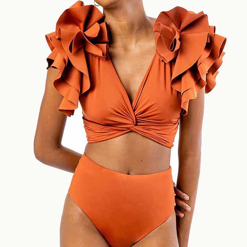 Solid-Ruffle-V-Neck-Bikini-Two-Pieces-Plus-Size-Tankini-Women-Swimming-Suits-Biquini-Naranja-2022-3