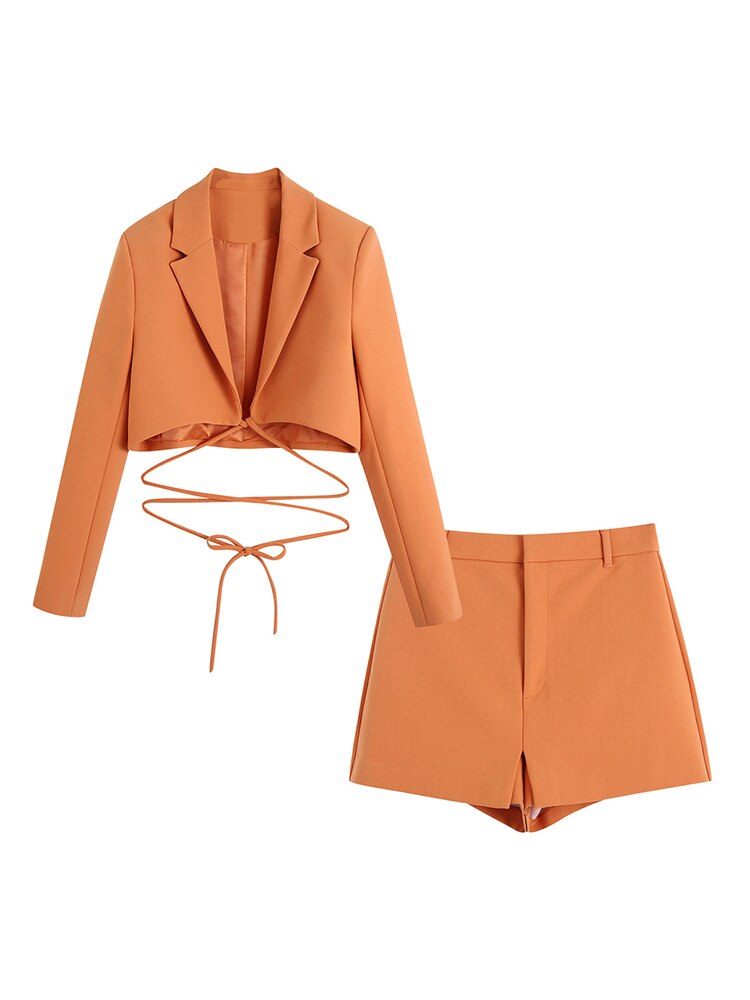 Street-Style-Shorts-Sets-Womens-Outfits-Waist-Tie-Cropped-Blazer-And-High-Waist-Skort-Co-Ord-4