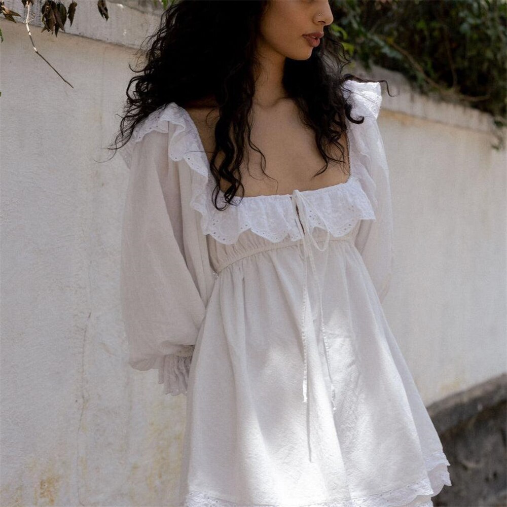 White-lace-dresses-for-women-2022-Summer-mini-dresses-long-sleeve-square-neck-dresses-elegant-kawaii-3
