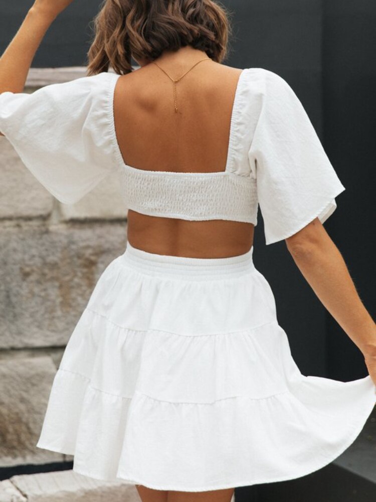 WildPinky-New-Elegant-White-A-line-Hollow-Out-Women-Dress-Summer-Holiday-Square-Collar-Short-Sleeve-3