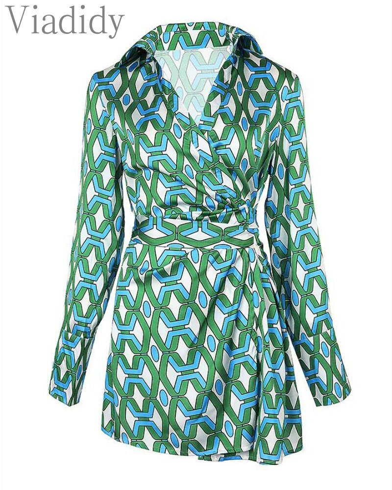 Women-Casual-Summer-Print-Tied-Detail-Bell-Sleeve-Ruched-Satin-Shirt-Dress-3