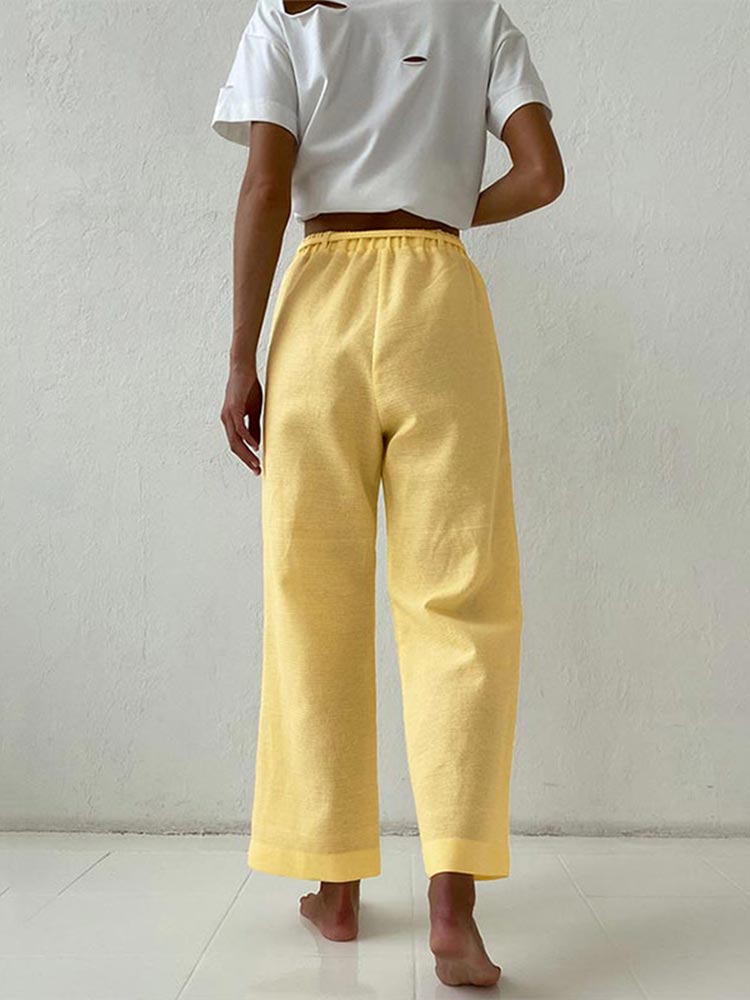 Women-Cotton-Trouser-2-Pieces-Sets-Casual-Short-Sleeve-Lapel-Shirts-And-High-Waist-Pants-Outfit-5