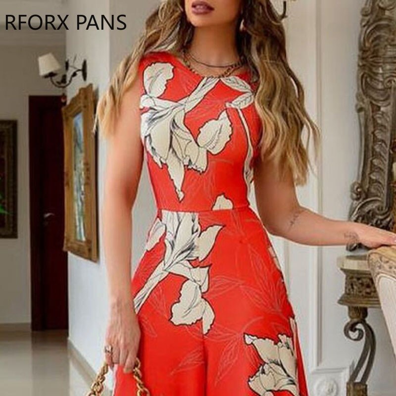 Women-Elegant-Tank-Round-Neck-Backless-Sleeveness-All-Over-Print-with-Floral-Pattern-Wide-Leg-Working-2
