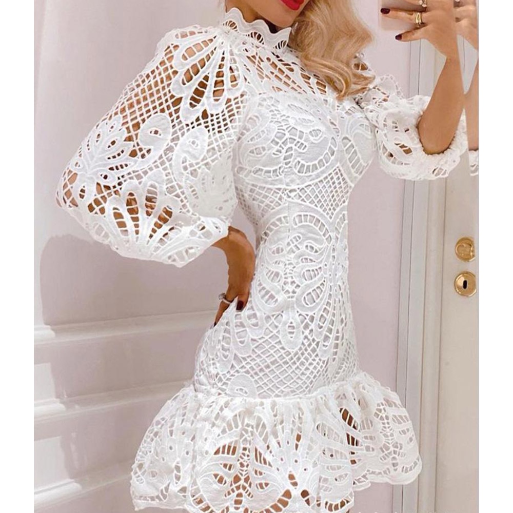 Women-Fashion-Dress-Solid-Color-Hollow-Out-Lace-Patchwork-Stand-Collar-Long-Sleeve-Spring-Autumn-Slim-1