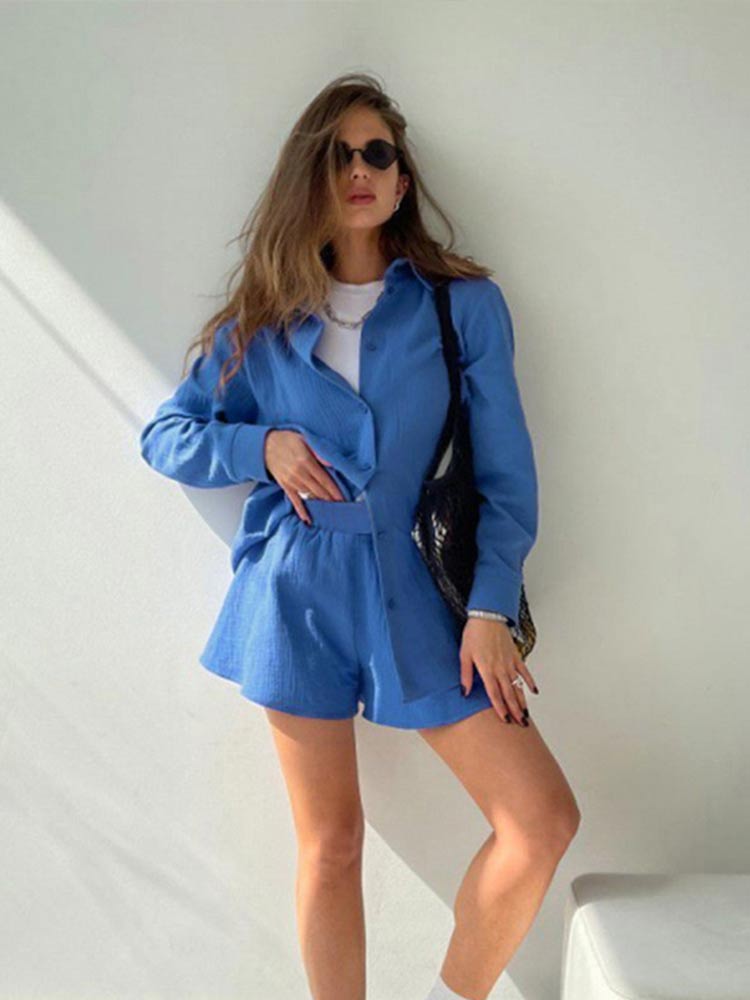 Women-Fashion-Solid-Chic-Short-Suit-Casual-Single-breasted-Top-Wide-Leg-Shorts-Two-Piece-Sets-5