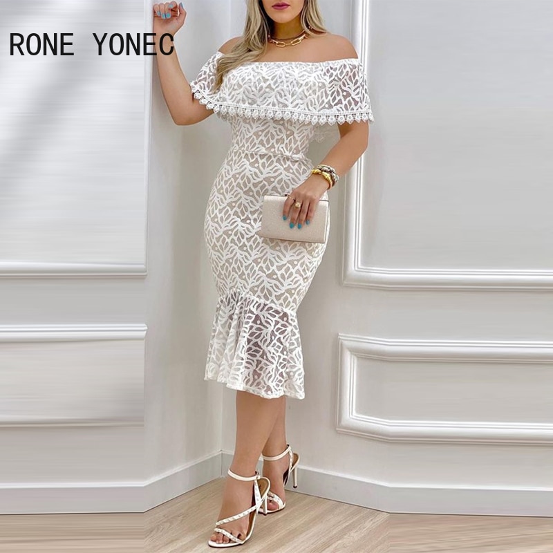 Women-Solid-Chic-Off-Shoulder-Ruffle-Hem-Lace-Hem-Bodycon-Sexy-Formal-Party-Dress-1